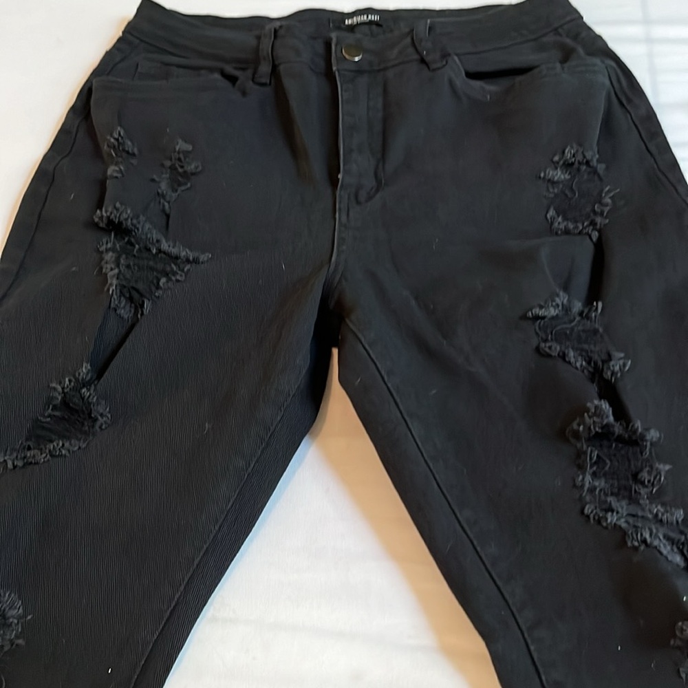 American Bazi Large black denim joggers Distressed fits 12- 14  black jeans